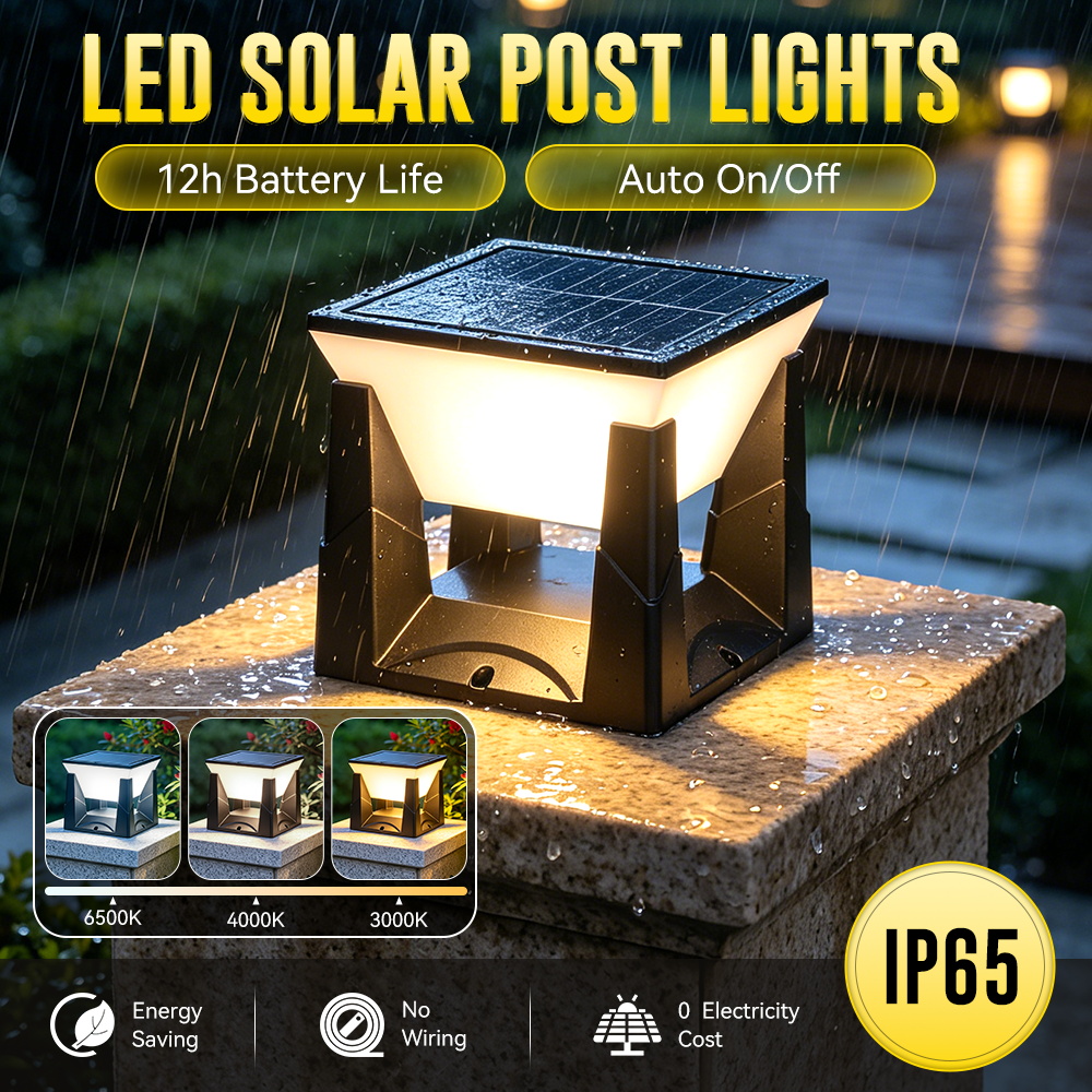 Outdoor Power Post - 3-Color Solar Post Light IP65 Waterproof